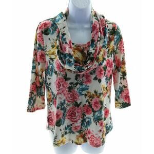 White Lili White &  Multi Color Floral Top with Scarf - Size Small - Chic